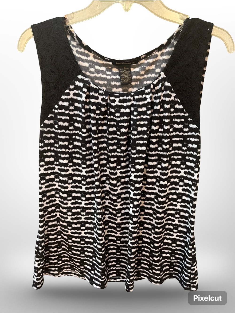 Susan Lawrence Black & White Textured Shoulder Sleeveless Tank